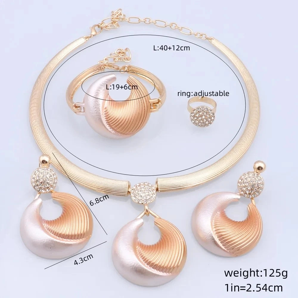 Conjunto de joyas de Dubái para mujer, chapado en plata, lujoso collar, pendientes, pulsera y anillo. Conjunto de joyas para fiesta de boda. En tendencia.