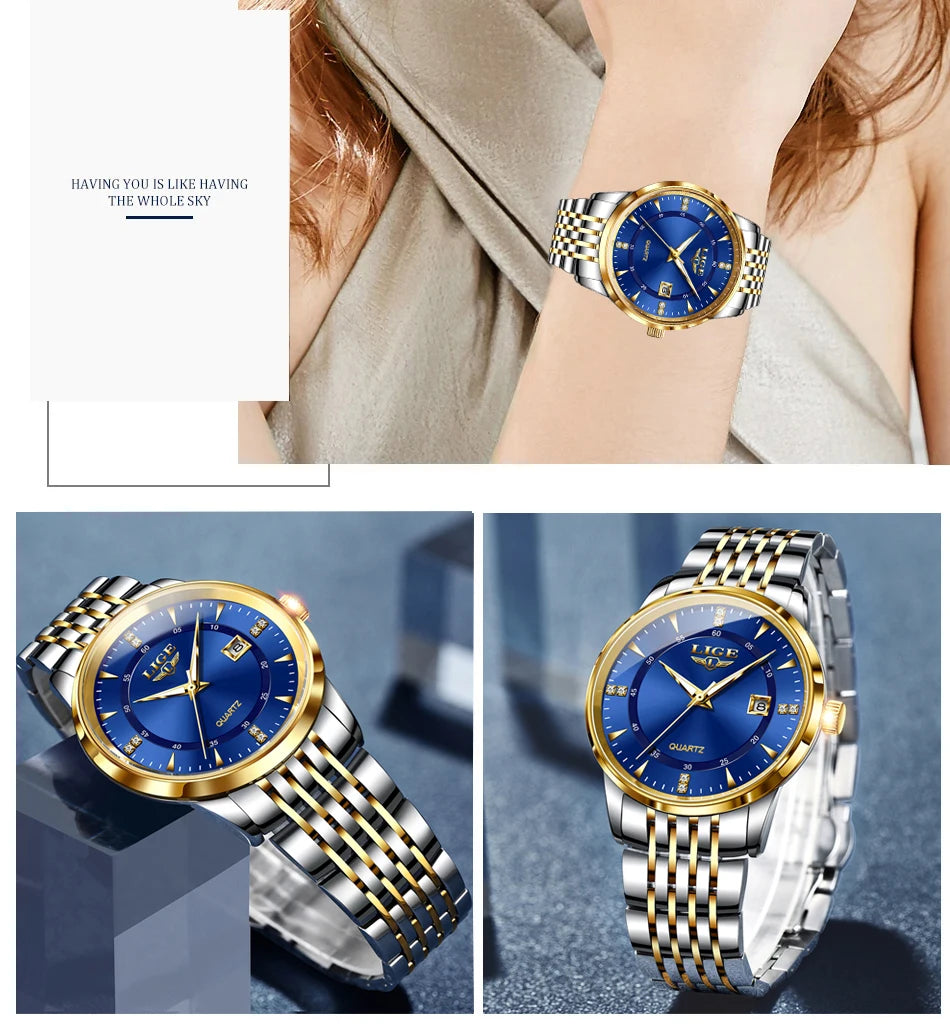LIGE Nuevos Relojes Impermeables de Mujer Moda Reloj de Pulsera para Mujer Reloj de Cuarzo de Lujo de Marca Superior con Fecha para Mujer Relogio Feminino