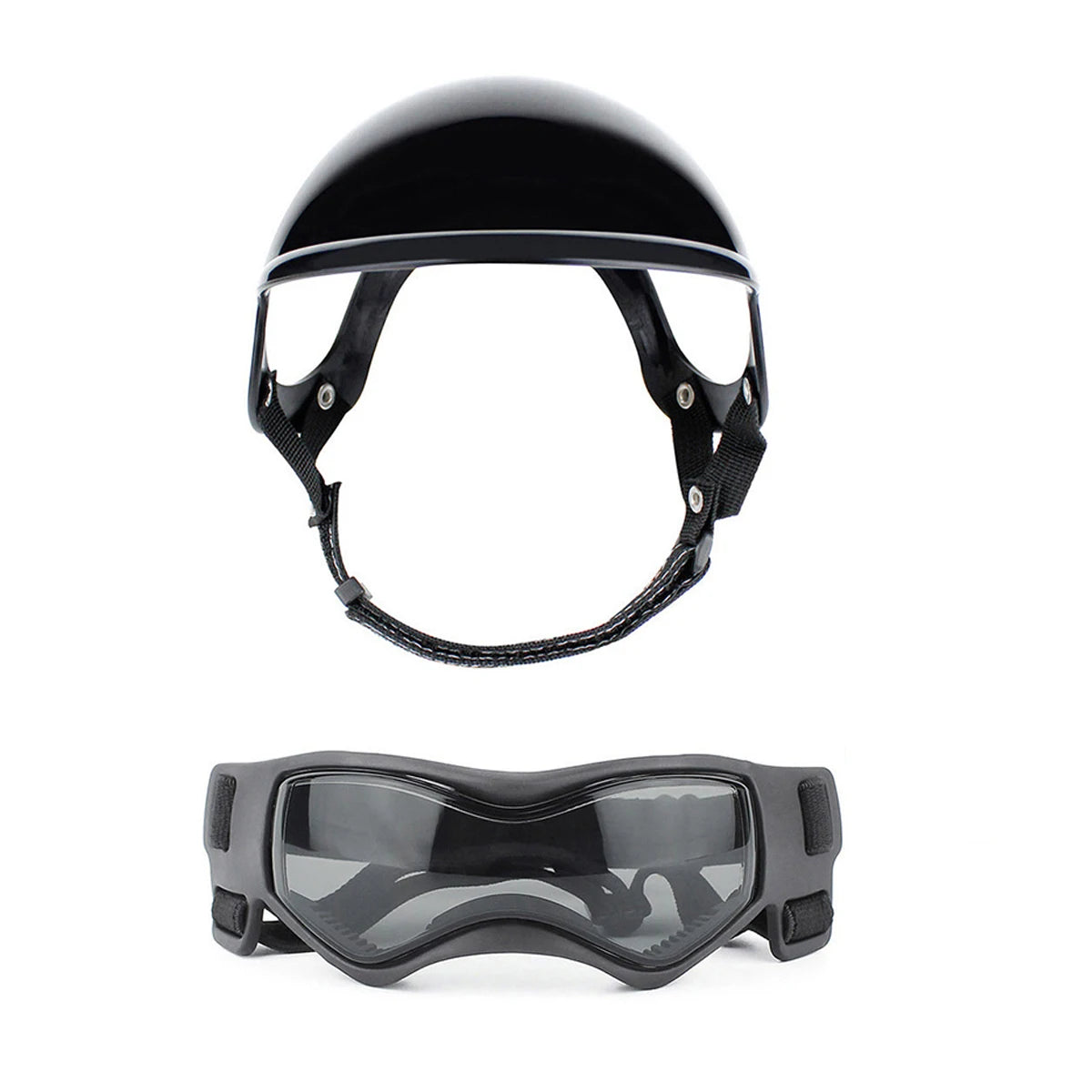 Beskyttende hundehjelm og beskyttelsesbriller sett for sykling, utendørs sikkerhetsutstyr - ABS støtsikker og vindtett PC-linse