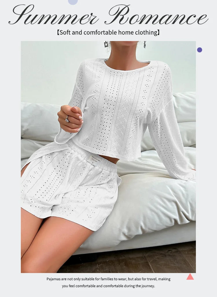 Conjunto de pijama para mujer, ropa de dormir, ropa de descanso, otoño, suave y cómodo, tops de manga larga con pantalones cortos, pijama de mujer, ropa de casa, 2 piezas