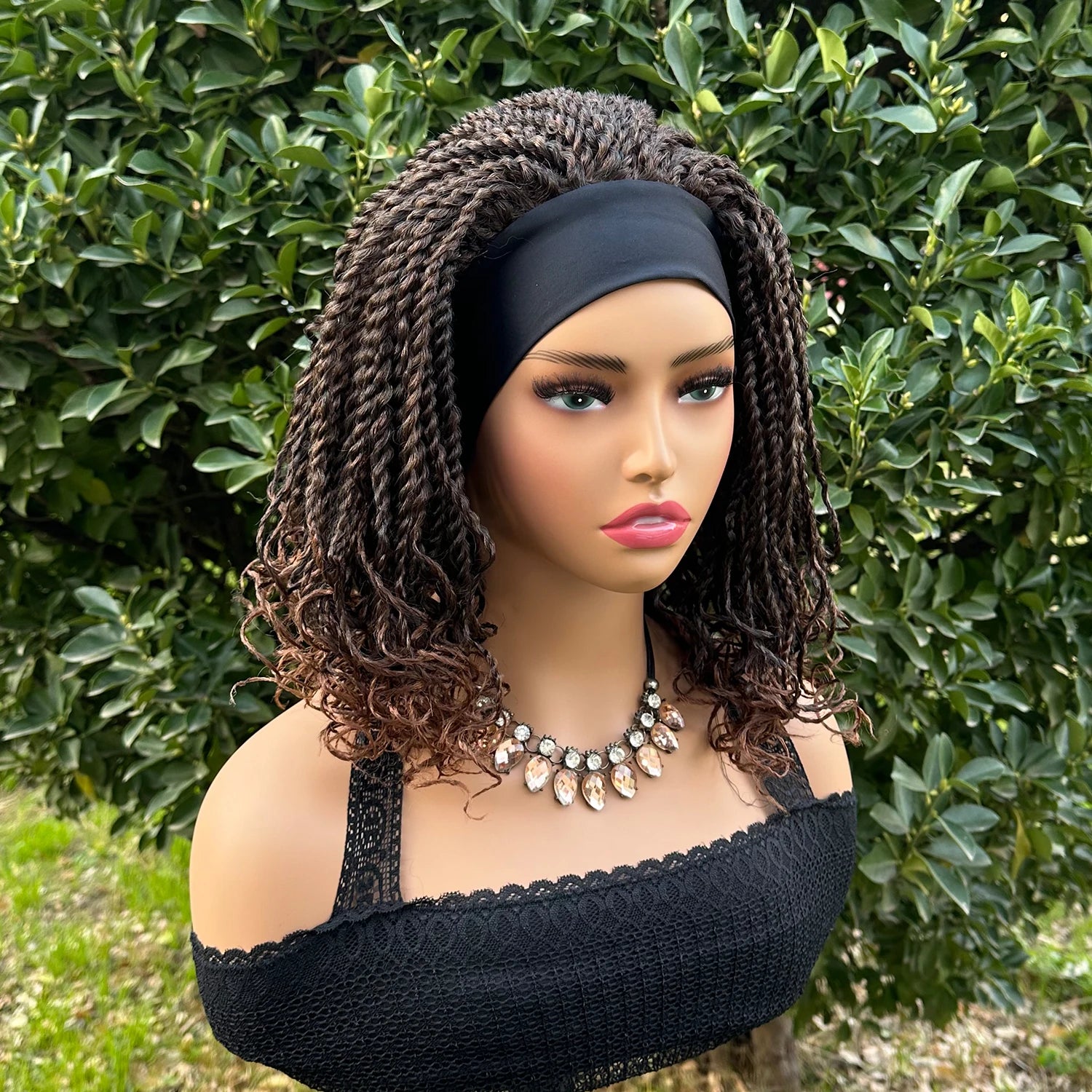 Pelucas de diadema trenzadas de giro corto de 12 pulgadas, peluca trenzada sintética para mujeres negras, extensión de pelucas de cabello trenzado de ganchillo