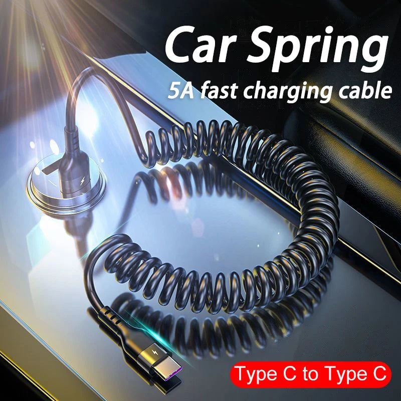 Cable telescópico de carga rápida para coche USB tipo C 66W 5A, tipo C a tipo C para iPhone 15 Samsung Huawei Xiaomi Redmi OnePlus