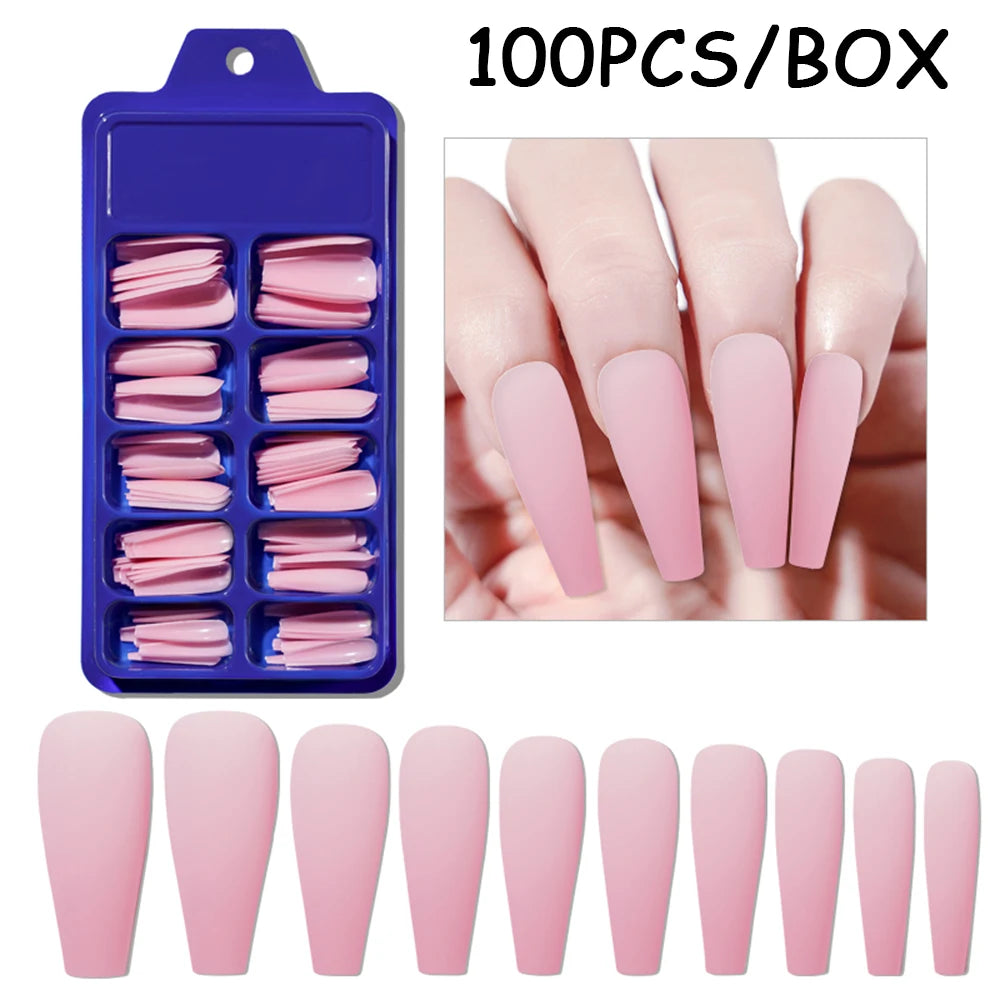 150/100/24Pcs Pink Matte French Press On Nail Tips Soft Full Cover Fake Nails Oval Almond False Nails Natural Extension Manicure