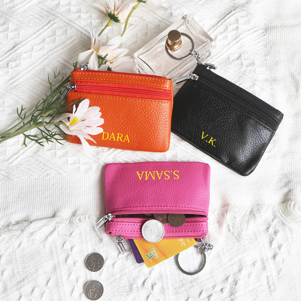 Cartera corta de lujo de diseñador para mujer, de cuero genuino, monedero de marca de moda con iniciales personalizadas, tarjetero de piel de vaca para señora