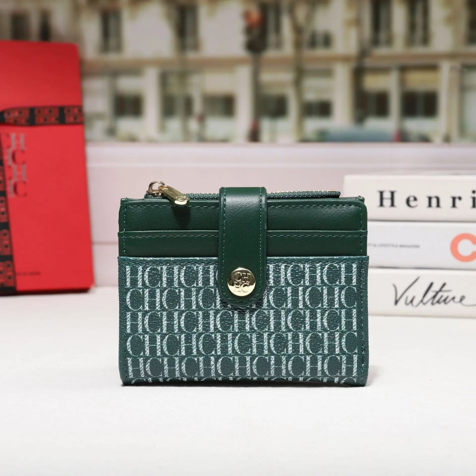 Cartera CH Luxury Classic plegable pequeña y ligera para mujer, cartera retro con estampado, mini tarjetero, monedero multifunción para tarjetas de identificación
