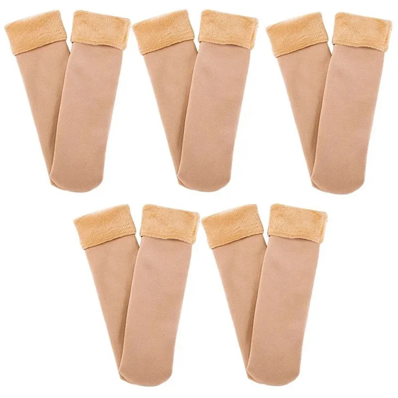 Harajuku Autumn Winter Warm Solid Women Sock Wool Thicken Thermal Socks Black Skin Seamless Snow Hosiery Velvet Home Floor Socks