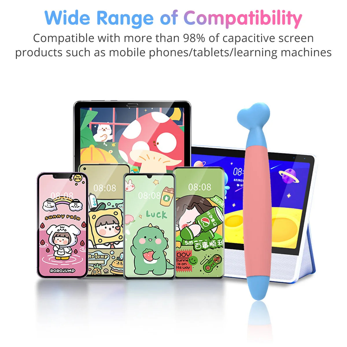 Cute Touch Screen Pen Stylus Silicon Writing Drawing Handwriting Touch Screen Pen for Kids Compatible with Tablet Phone for iPad