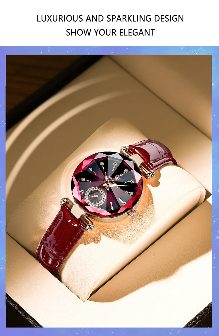 POEDAGAR Relojes de mujer, moda, esfera de diamante, cuero, cuarzo, marca superior de lujo, resistente al agua, reloj de pulsera para mujer, regalo para novia