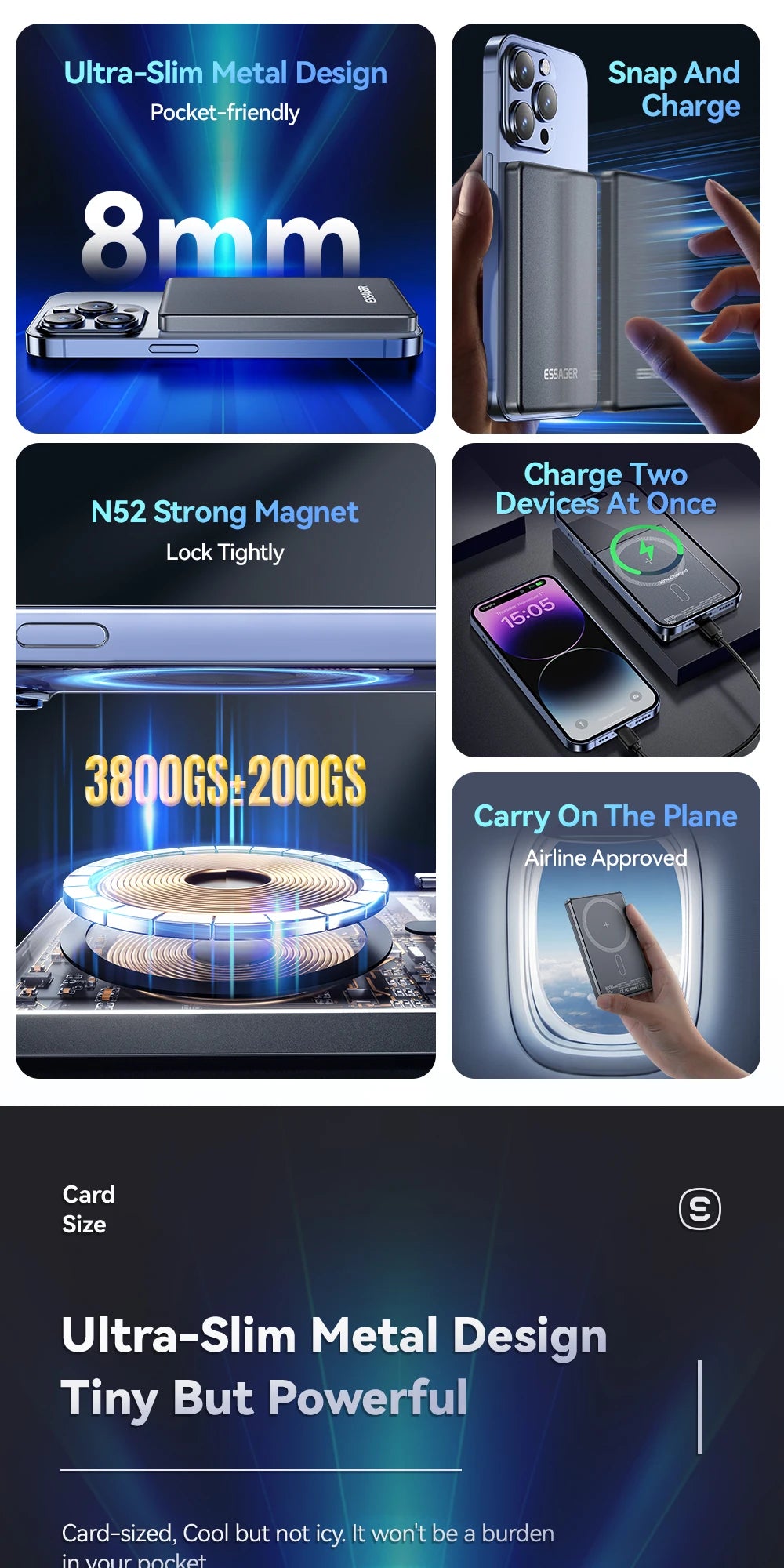 Essager tynn trådløs powerbank magnetisk 20W 5000mAh bærbar hurtiglading eksternt batteri for Magsafe for iPhone 16 15 14 13