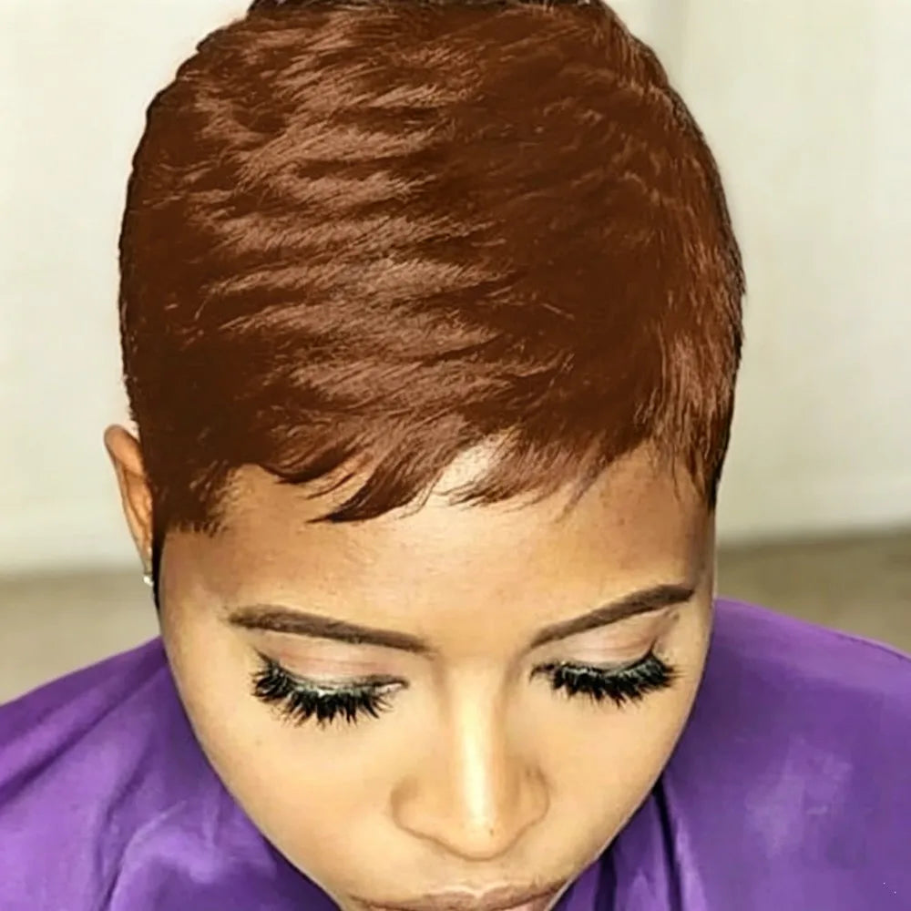 Perruques de cheveux humains 150 % densité, fabrication à la machine, 30 couleurs, coupe courte pixie dégradée, perruques de cheveux humains pour femmes, cadeau perruque coupe pixie perruque pixie 4 pouces