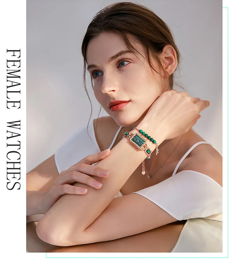 Reloj de mujer de lujo ligero con cristales exquisitos y pulsera de esmeraldas medievales, relojes de cuarzo de moda para mujer y accesorios