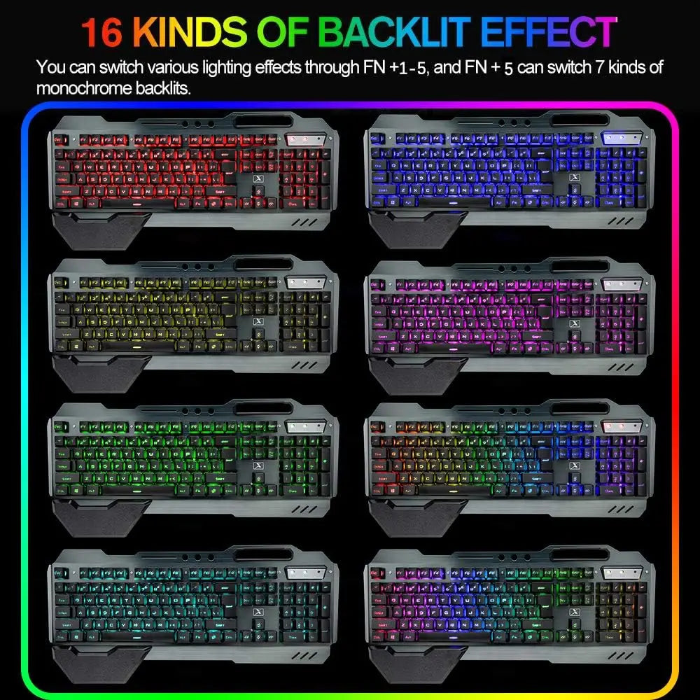 Teclado y ratón inalámbricos K680 para videojuegos, teclado retroiluminado LED arcoíris con panel metálico y batería recargable de 3800 mAh