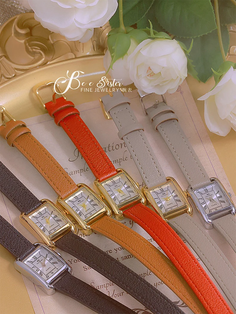 Reloj de mujer elegante retro pequeño cuadrado, correa de cuero de alta calidad, reloj de pulsera impermeable, regalo para novia