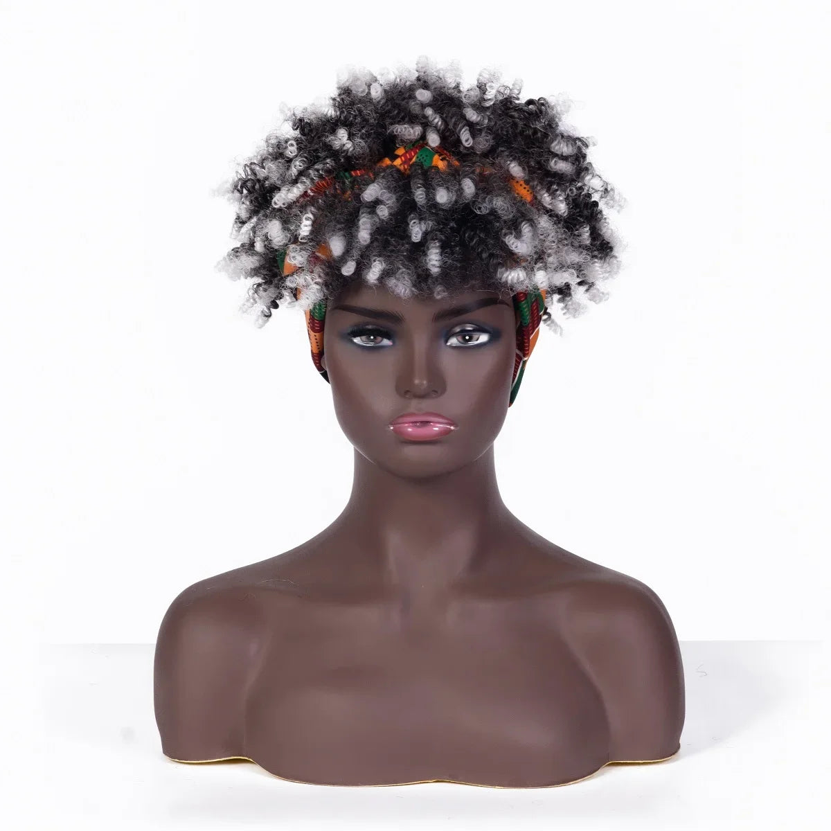 Fluffy Headband Wigs for Black Women Short Afro Kinky Curly Headwrap Wig High Temperature Natural Synthetic Headband Scarf Wig