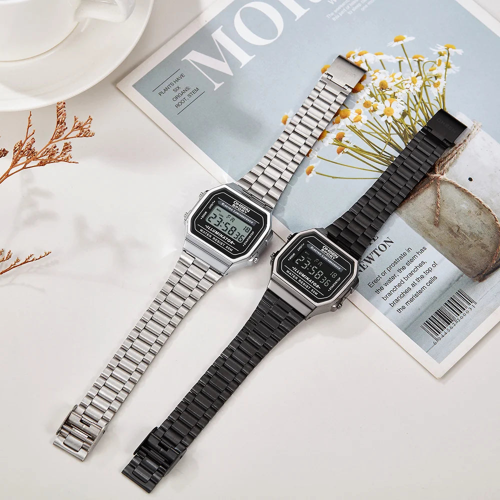 Relojes digitales para mujer de lujo dorados para mujer, deportivos, reloj de acero inoxidable, reloj electrónico, despertadores, regalos