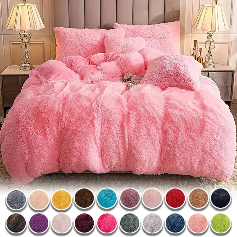 Juego de funda nórdica de felpa de lujo de 3/4 piezas – Ropa de cama cómoda y suave, perfecta para el confort del dormitorio, ideal para habitaciones de invitados y estética de dormitorios universitarios.