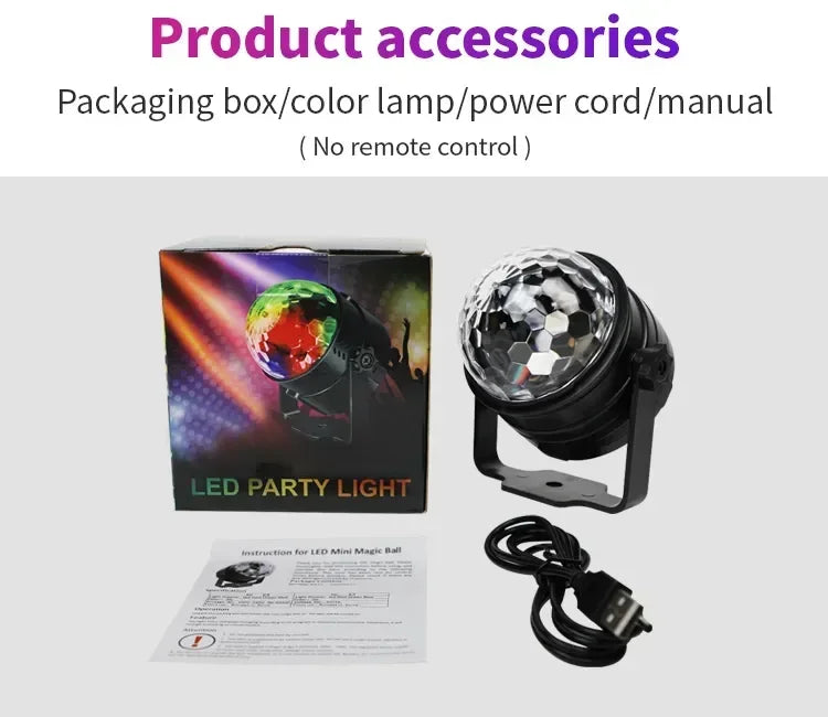 Luz LED de escenario para discoteca, bola giratoria, estroboscópica, control de sonido remoto, mágica, para coche, RGB, regalo de Navidad, fiesta, club, lámpara de espectáculo láser
