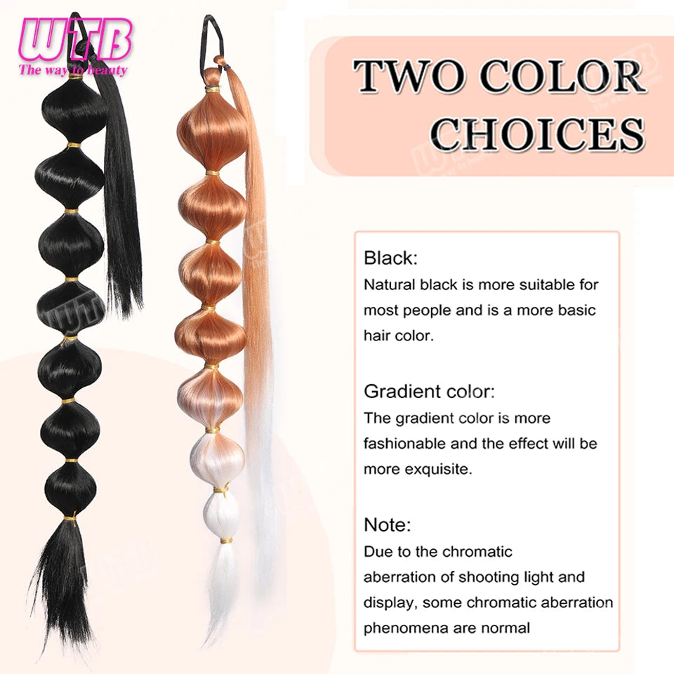 WTB Extensions de cheveux synthétiques en queue de cheval à bulles noires, afro, longues tresses, queue de cheval enveloppante en forme de lanterne pour femmes