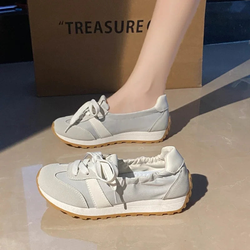 Spring and Summer Women's Casual Flat Shoes Shallow Mouth Canvas Shoes New Women's Lace-up Sports Shoes Comfortable