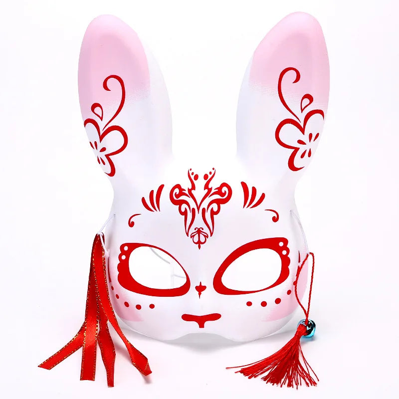 Máscara de conejo de estilo japonés, máscaras de media cara, zorros, conejo, accesorios de cosplay, máscaras de fiesta de disfraces de Halloween, máscara de anime para mujeres y hombres