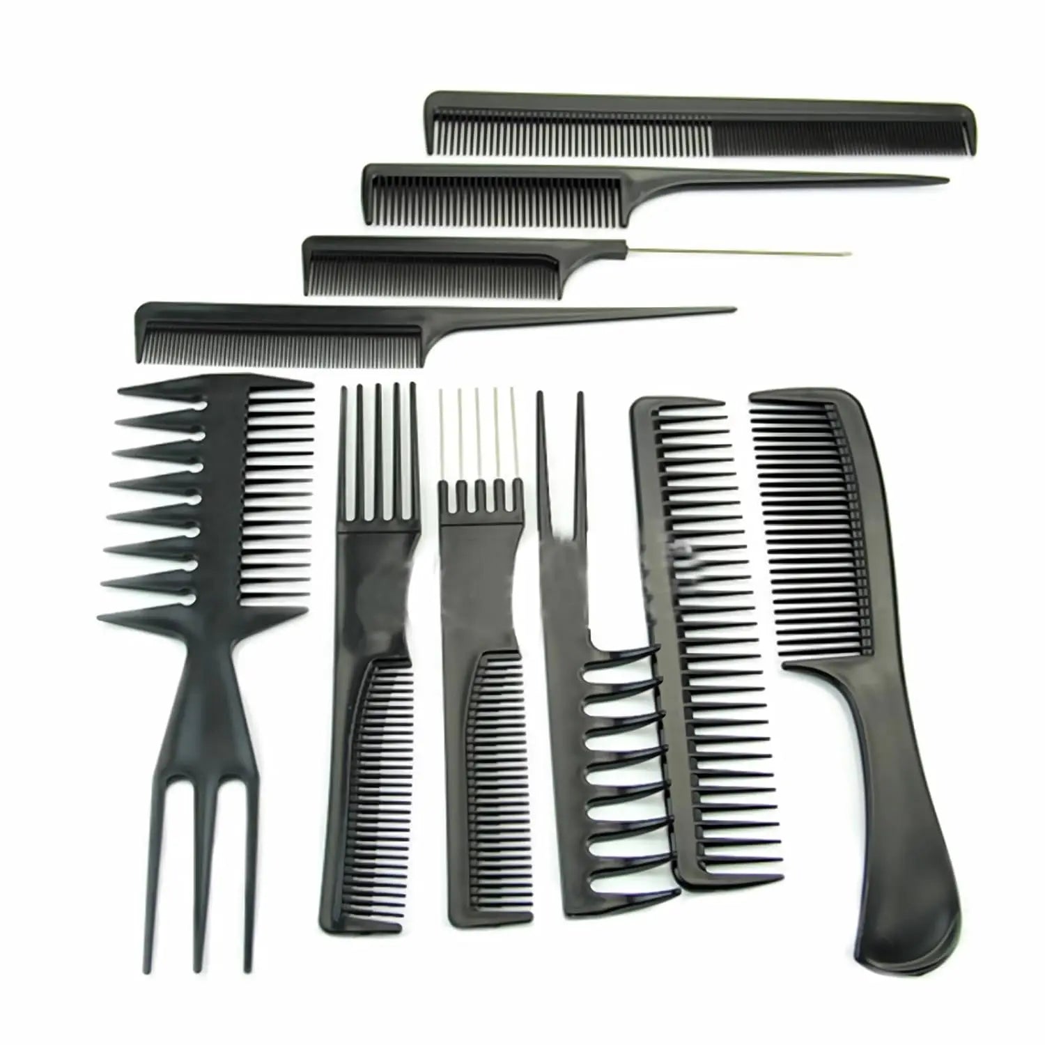 Ensemble de 10 peignes de coiffure professionnels, peignes plats en plastique noir