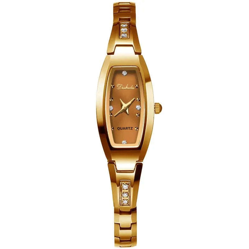 Pequeños Relojes de Pulsera Dorados Retro para Mujer Relojes de Pulsera Vintage con Brazalete de Acero Relojes de Pulsera de Cuarzo Negros Reloj Mujer