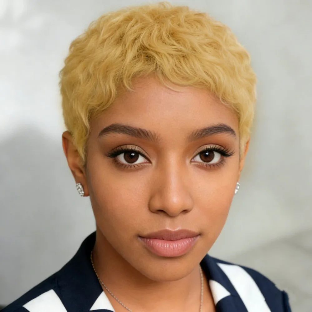 blonde brown black burgundy color for women daily party use wig pixie cut machine made short straight layered human hair wi