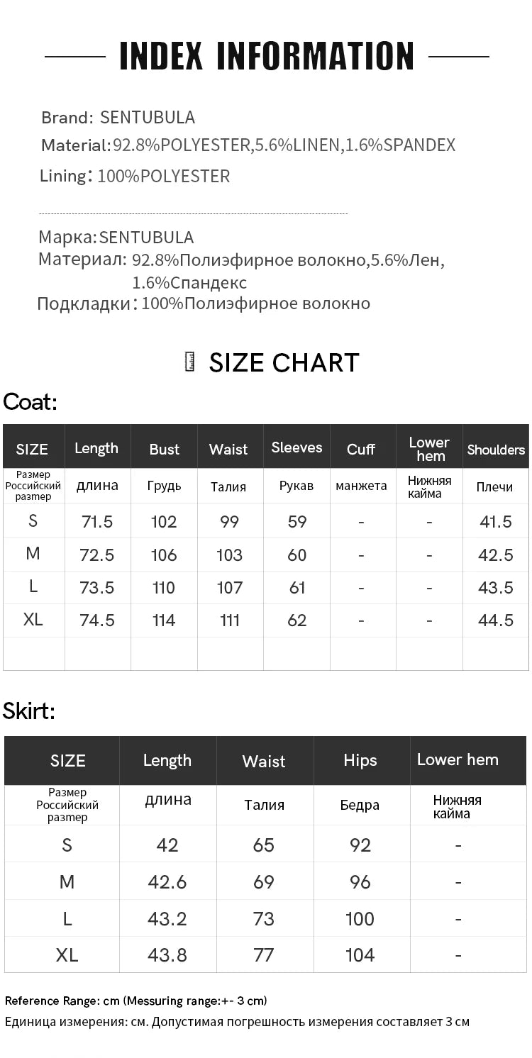 SENTUBILA Trajes de falda para mujer, mezcla de lino, hombreras, blazer de un solo botón, faldas mini sólidas y elegantes, conjuntos de dos piezas 151Z58181