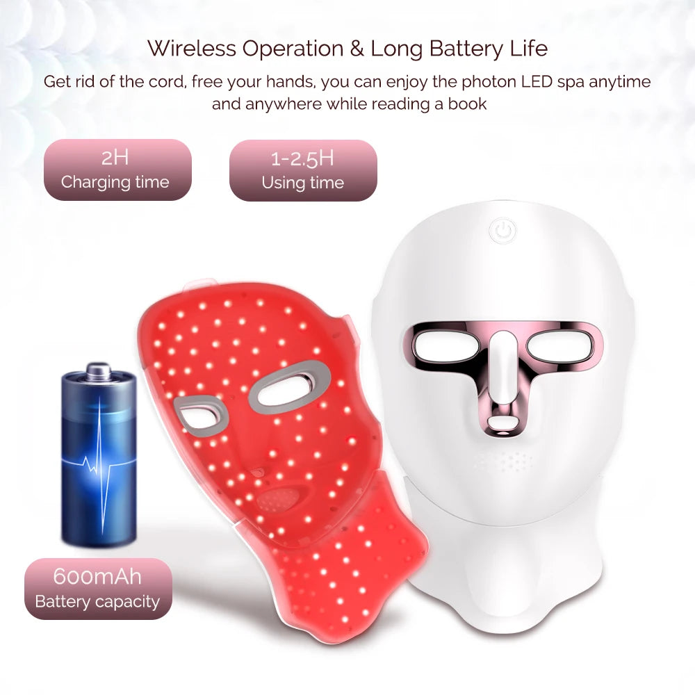 Mascarilla facial LED de 7 colores para rejuvenecimiento facial y de cuello con fotones, blanqueamiento, estiramiento, recargable, para el cuidado de la piel y el cuello, tratamiento de belleza