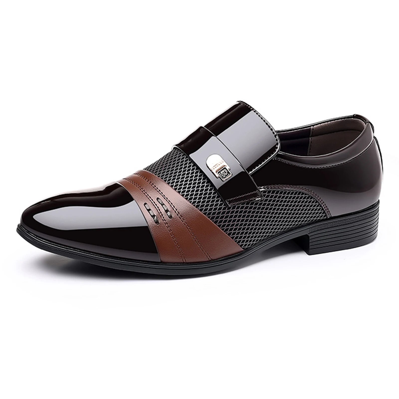 Zapatos de vestir de hombre sin cordones, con punta brillante, modernos para oficina, adecuados para fiestas y eventos de noche