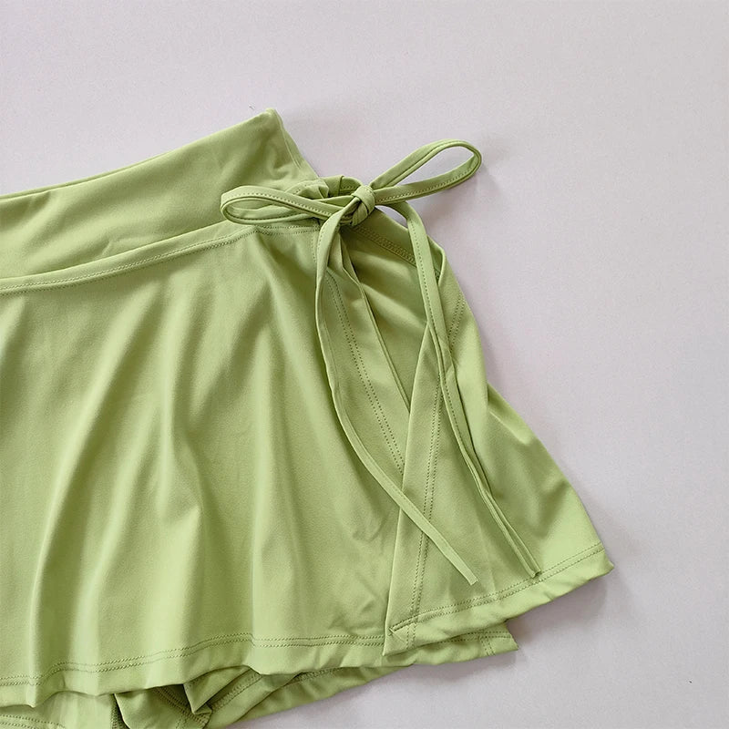Falda de yoga deportiva, falda pantalón de bádminton y tenis, falda de secado rápido de medio cuerpo con bolsillo, falda pantalón con abertura lateral y tirantes para exteriores