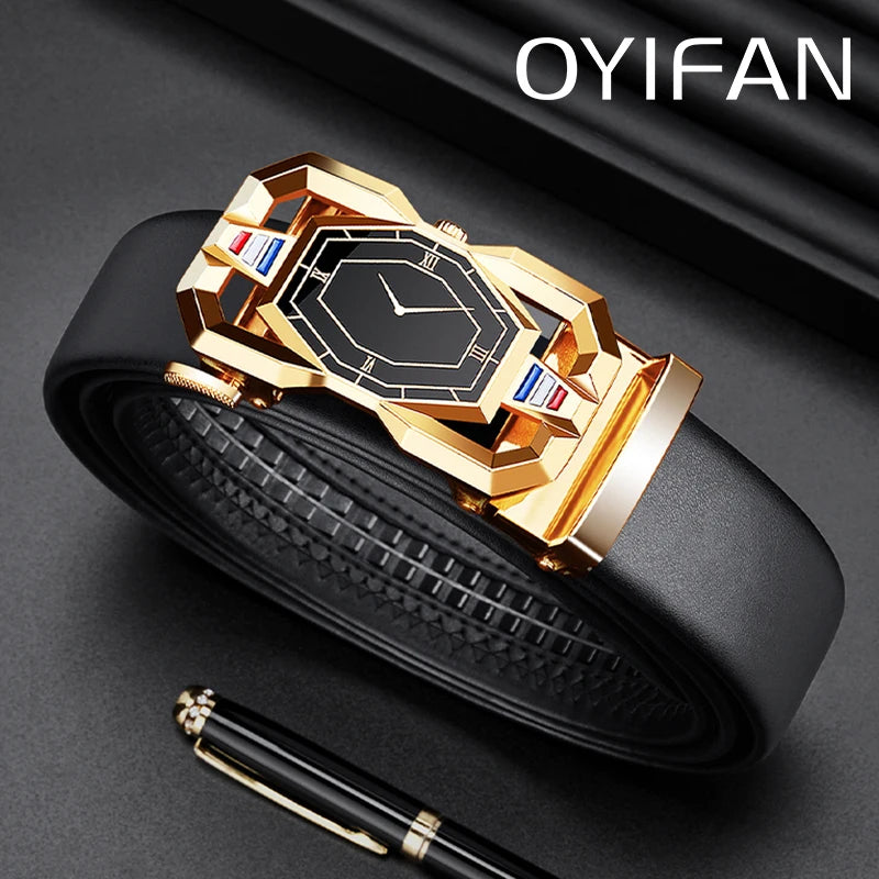 High Quality Genuine Leather Belt For Men's Luxury Automatic Metal Alloy Buckle Men's Waist Belt