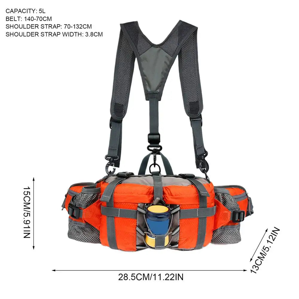 Sac banane de randonnée avec 2 porte-bouteilles d'eau, sac banane d'extérieur, sac à dos de cyclisme étanche, sangle réglable, sac de rangement pour le sport