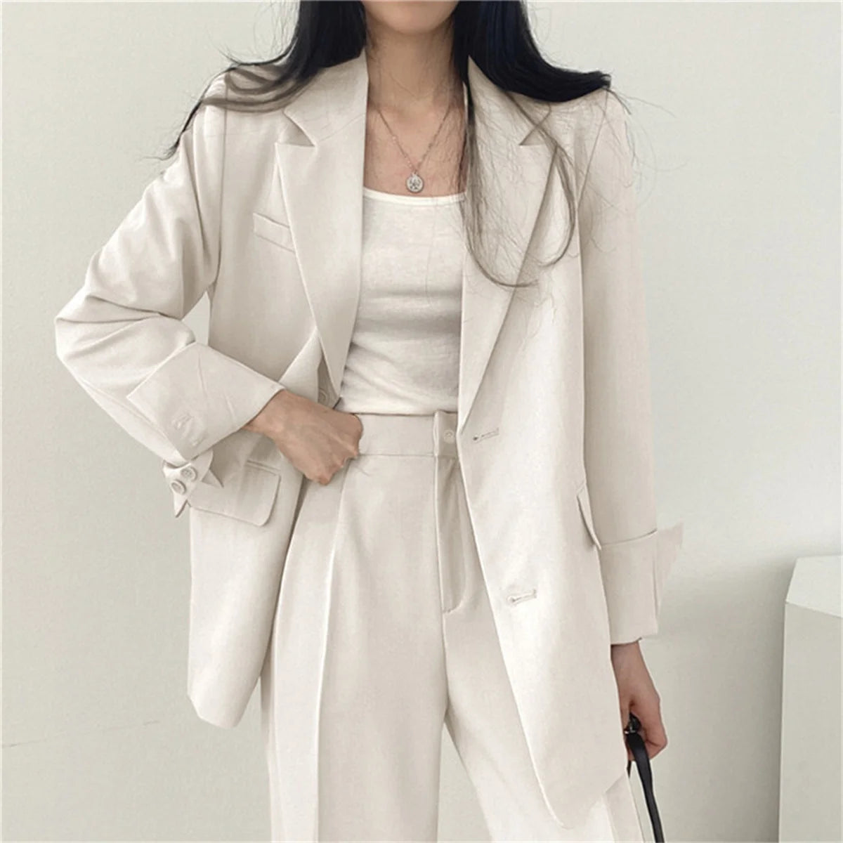 Conjunto Elegante de Blazer y Pantalones de Pierna Ancha para Mujer