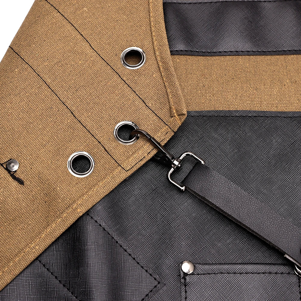 Delantales de barbero, uniforme de cocina para peluquero, delantal impermeable de tela con bolsillo para salón de barbería