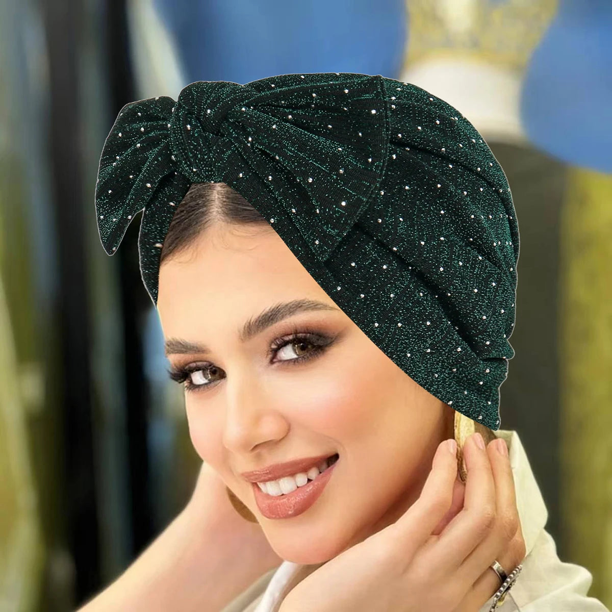 Moda Diamantes de Imitación Hijab de Mujer Lazo Musulmán Señoras Turbante Gorro Suave Elástico Envoltura de Cabeza Pañuelo de Cabeza Sombreros Indios