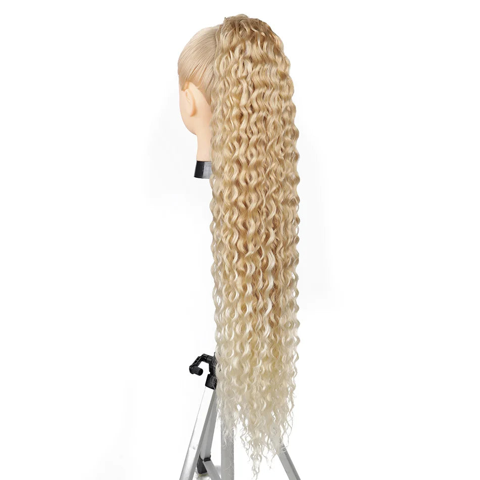 Curly Ponytail Extensions Clip in Synthetic Drawstring Ponytail Wig Long 32Inch Water Wave Afro Pony Tail Women Hairpiece False