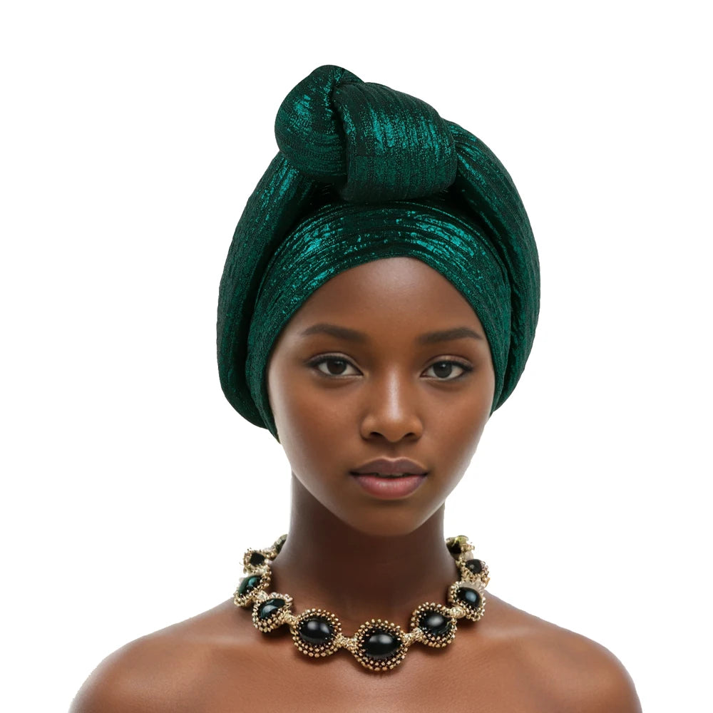 Glitterstoff knyttet turbanhette for kvinner afrikansk auto gele hodeplagg Nigeria festhodeplagg turbante mujer