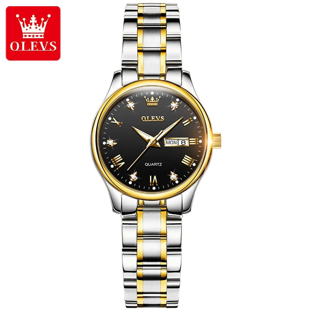 OLEVS Reloj de pulsera para mujer, relojes originales para mujer, de acero inoxidable impermeable, de lujo, de cuarzo, reloj de pulsera para mujer, dorado, Reloj Hombre