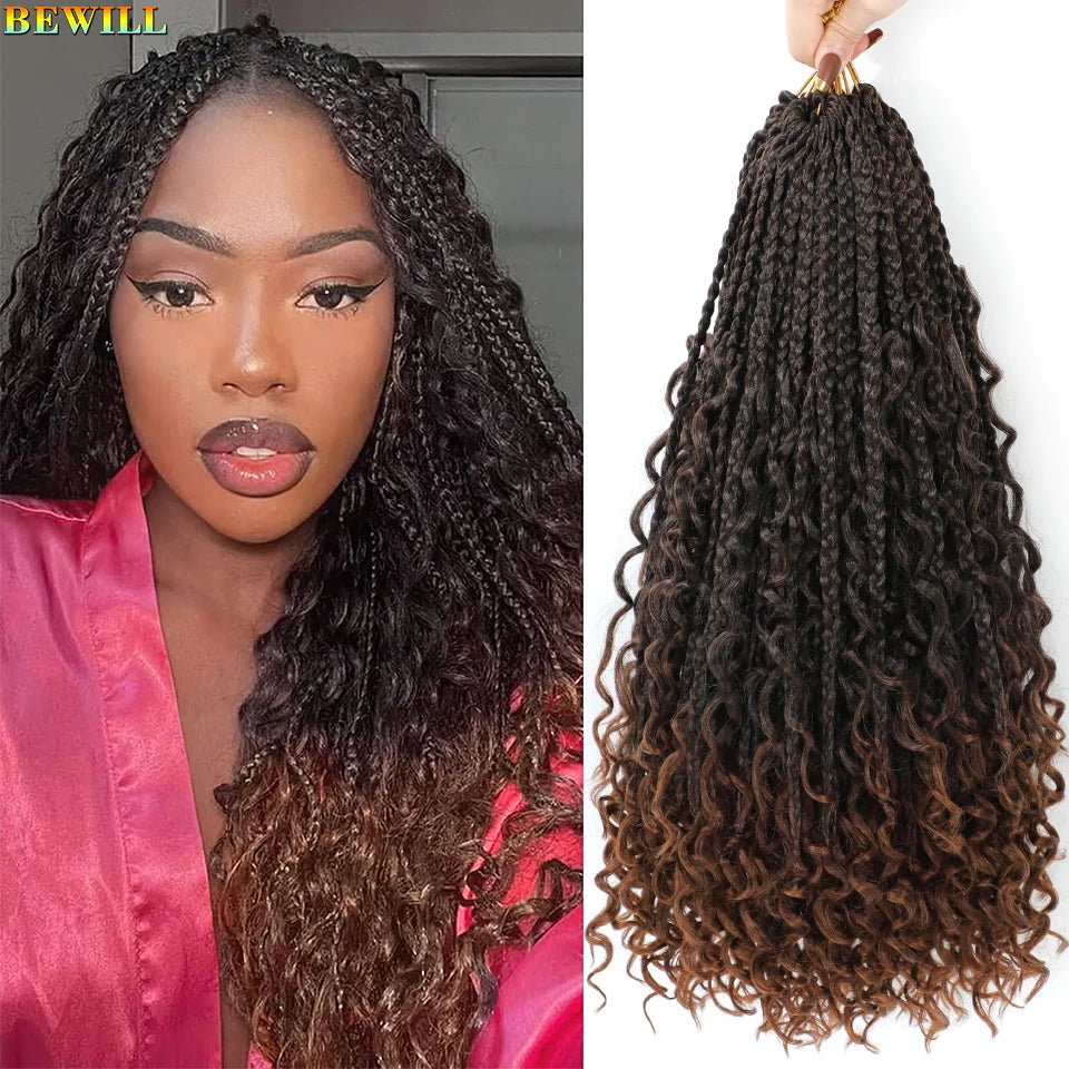 18" Long Boho Braids Extensions Goddess Box Braids Crochet Hair Black Purple Pink Synthetic Braiding Hair Bohemian Hippie Braids