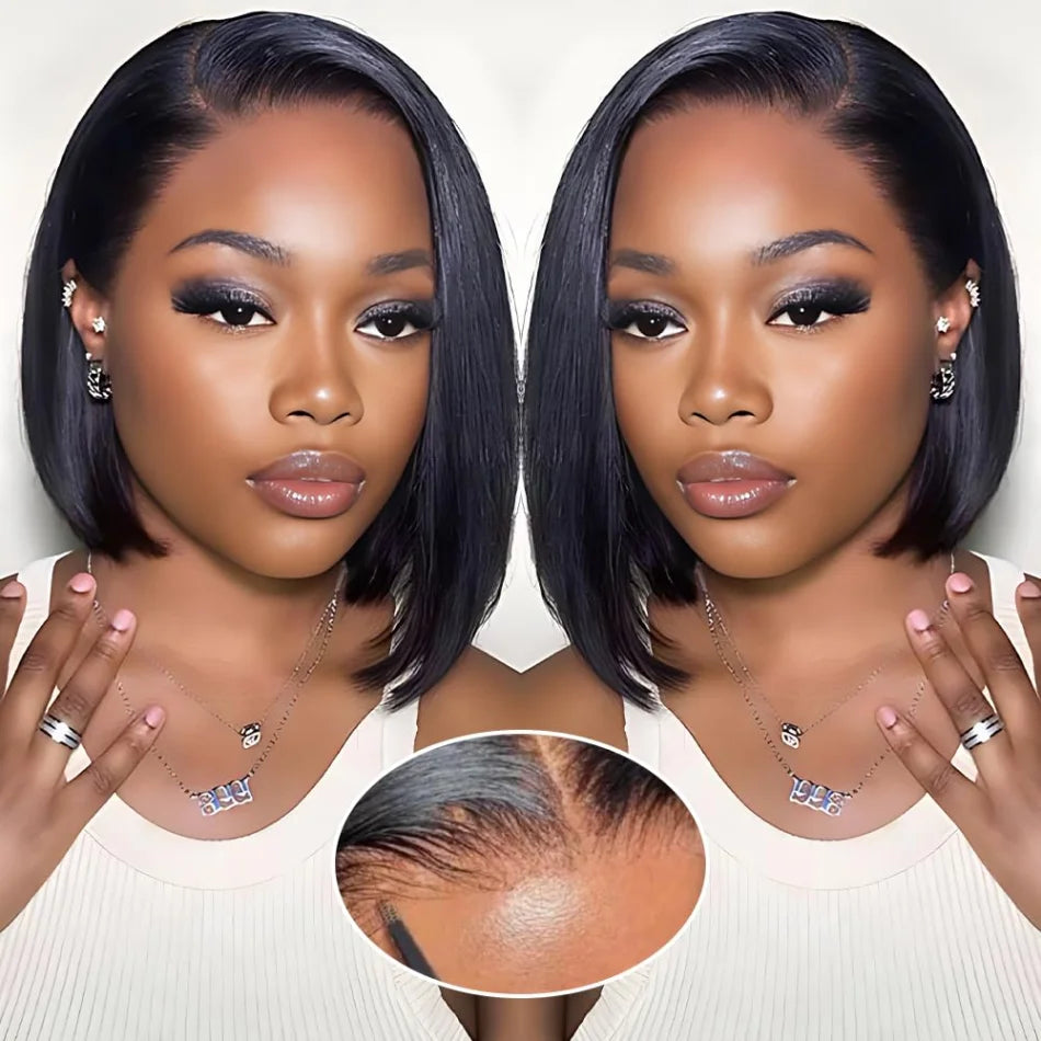Pelucas de cabello humano Bob 13x6 pelucas delanteras de encaje 220 densidad cortas y lisas Hd Pelucas frontales de encaje transparente Cierre brasileño para mujeres