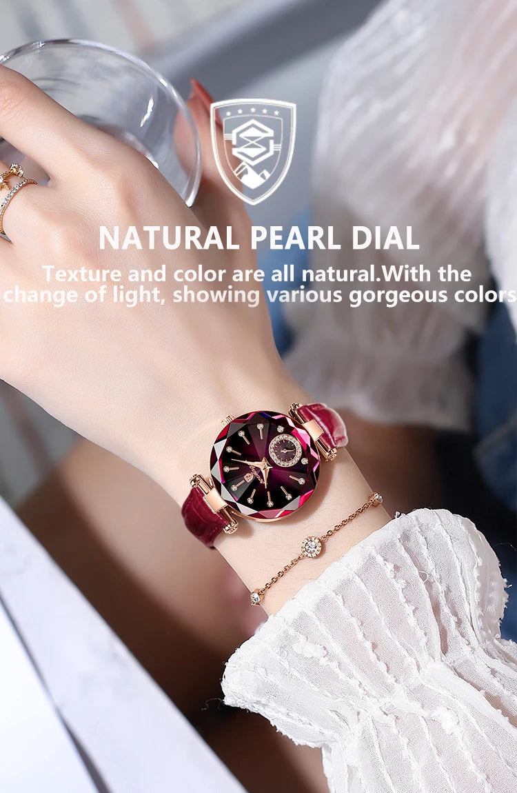 POEDAGAR Relojes de mujer, moda, esfera de diamante, cuero, cuarzo, marca superior de lujo, resistente al agua, reloj de pulsera para mujer, regalo para novia