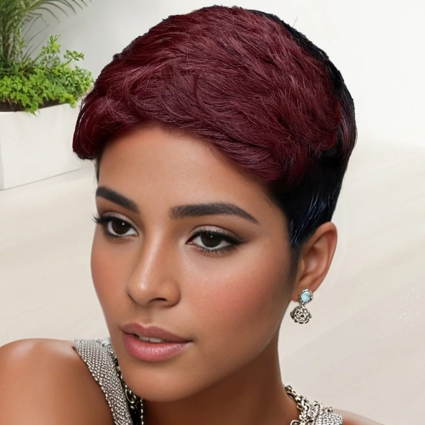 Peluca Pixie Corta en Capas, Pelucas de Cabello Humano, Pelucas de Cabello Remy Brasileño, Pelucas Completas Hechas a Máquina para Mujeres