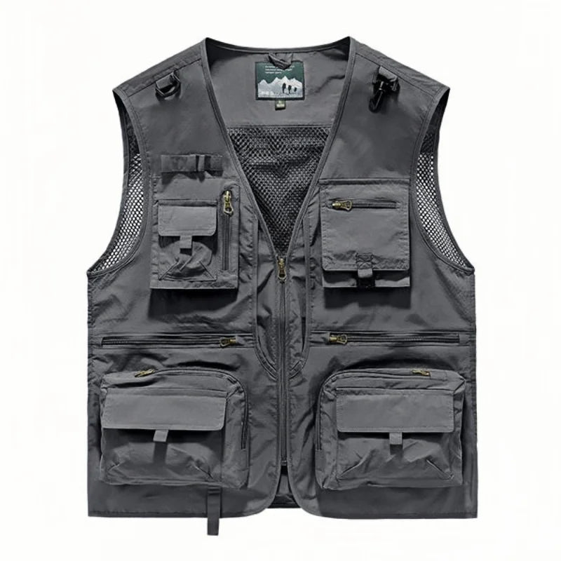 Chaleco de hombre, verano, casual, para fotografía, pesca, chaleco multibolsillos, de ocio al aire libre, para montañismo, sin mangas, con cuello en V, logotipo personalizado