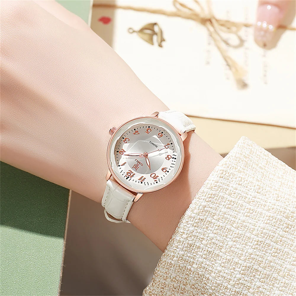 Reloj de mujer sencillo con números arábigos, reloj de cuarzo, moderno, de cuero rosa, para señora, reloj de pulsera de negocios