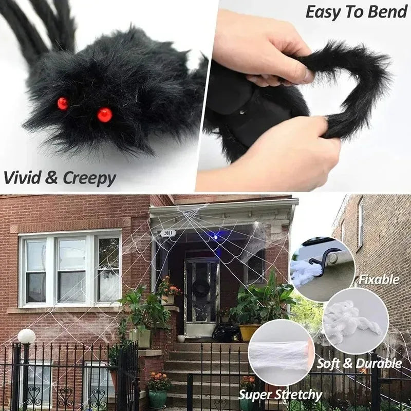 Araña Grande de Peluche de Halloween, Decoración de Halloween de Terror, Accesorio de Fiesta, Decoración Gigante de Araña para Exteriores de 30-200cm, Broma de Cámara, Araña Negra