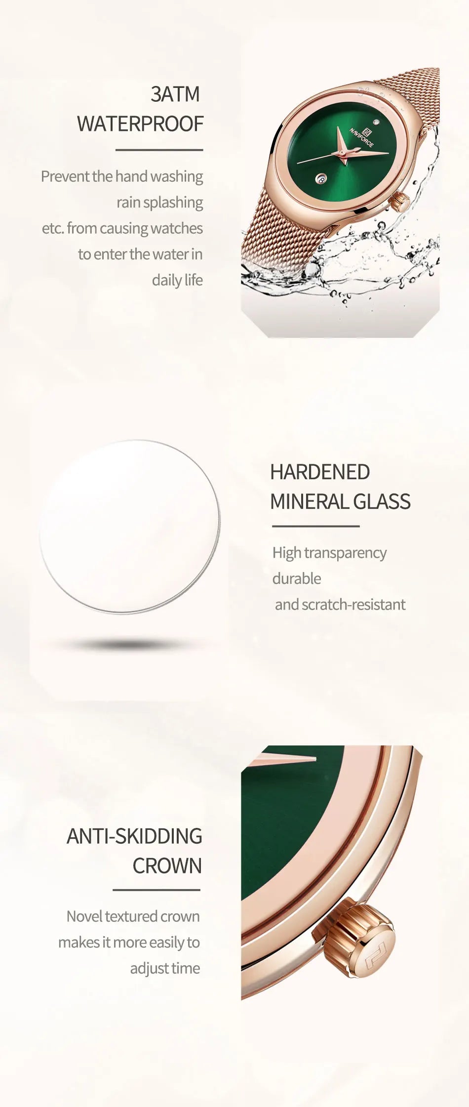 NAVIFORCE 2024 Relojes de mujer Lujo Oro Rosa Ultra Fino Reloj de Señora Lujo Impermeable Reloj de Pulsera de Cuarzo Mujer Reloj Femenino