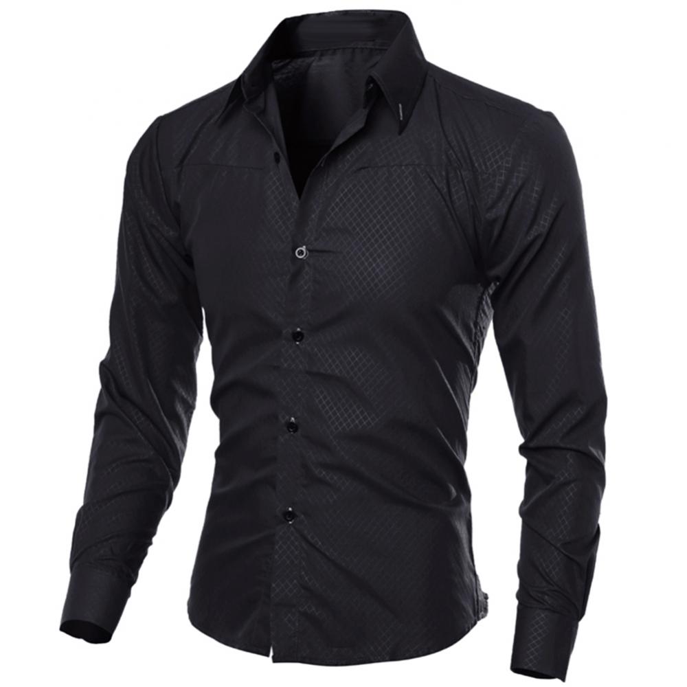 Camisa de vestir de negocios para hombre, de lujo, informal, social, formal, con solapa, manga larga, corte ajustado, color liso