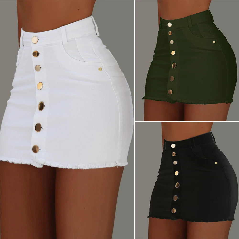 Women's Clothing Skirts new casual fashion high waist solid color hip hugging short skirt denim single breasted half skirt