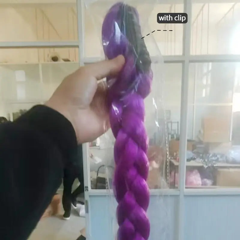 New 1Piece DIY 26inch Cosplay Wig KPOP Rumi Long Purple Braided Dress Up Accessories Ponytail Braid Heat Resistant Synthetic Wig